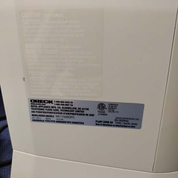 Oreck Air Tower Purifier Model  WK17500QPC 3-Speed Portable HEPA Filtration USED - Picture 8 of 14